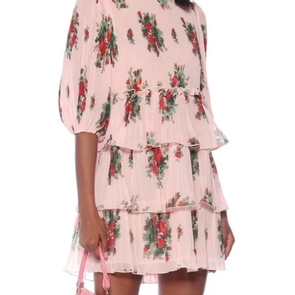 Ganni Pleated Georgette Dress in Cherry Blossom
